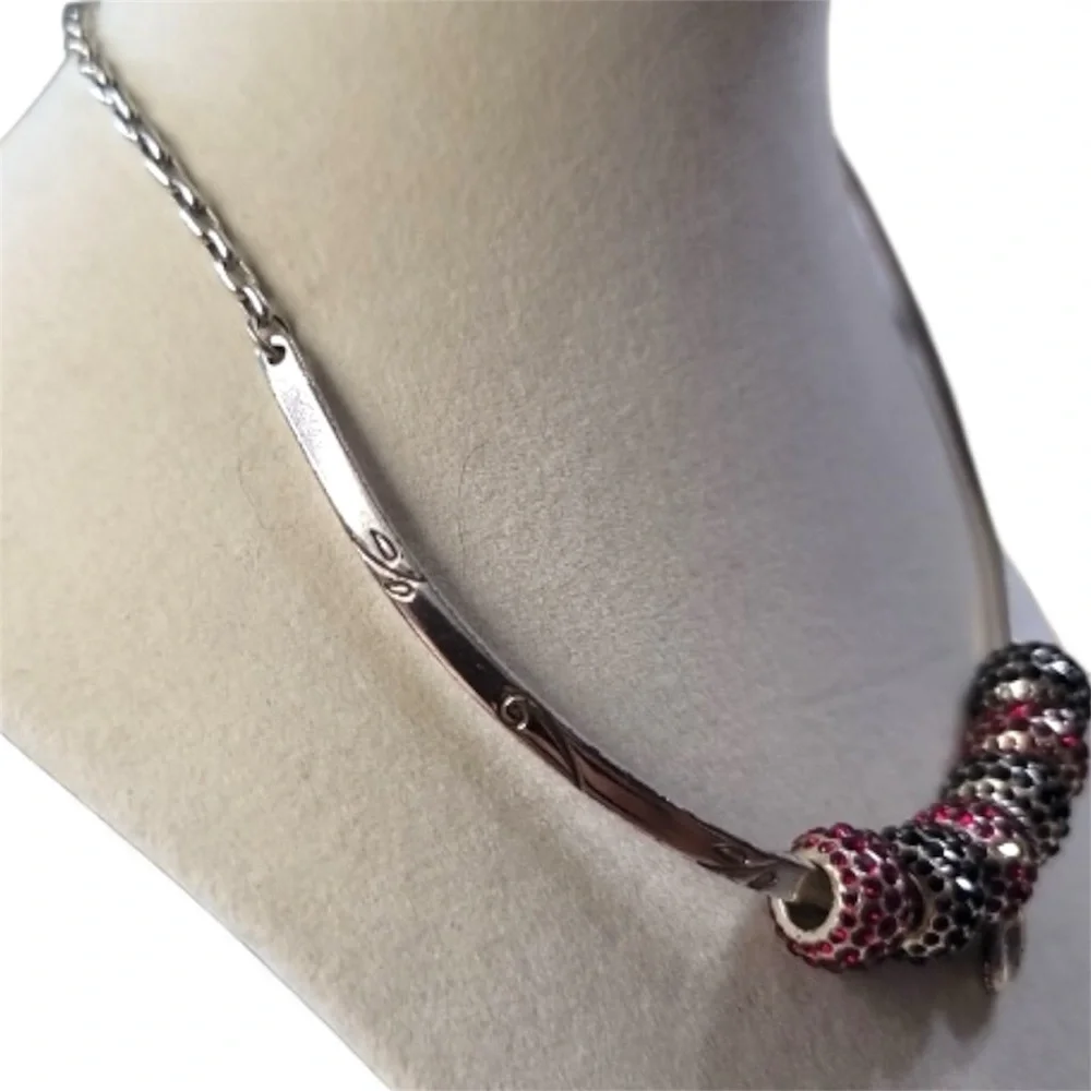 Brighton Monogram Choker Necklace +7 Charms (6 beads & 1 heart) - Silver EUC